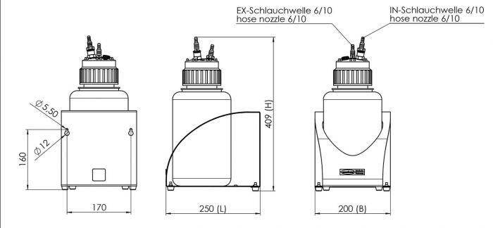 Vacuubrand opvangfles 4 liter PP + houder & slangaansluiting